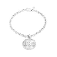 USC Trojans Sterling Silver Round Wave Texture Charm Bracelet